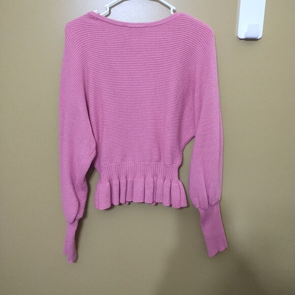 Express V Neck Ribbed Faux Wrap Peplum Sweater S Barbie Y2K - Picture 6 of 7